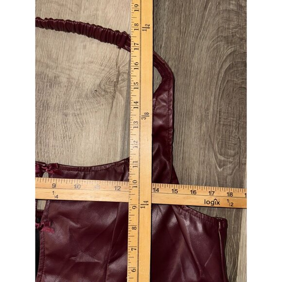 Shein Curve 2XL Burgundy Faux Leather Crop Top With Ribbon Detailing - Picture 7 of 7